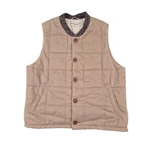 Universal Works Mens Beige Quilted Cotton Gilet Vest Knit Collar Khaki Large L